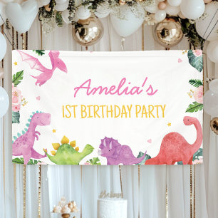 Cute Dinosaur Girl Birthday Banner