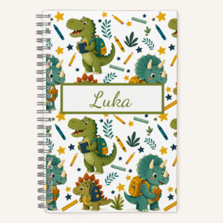 Cute Dinosaur Going To School For Kids Notebook