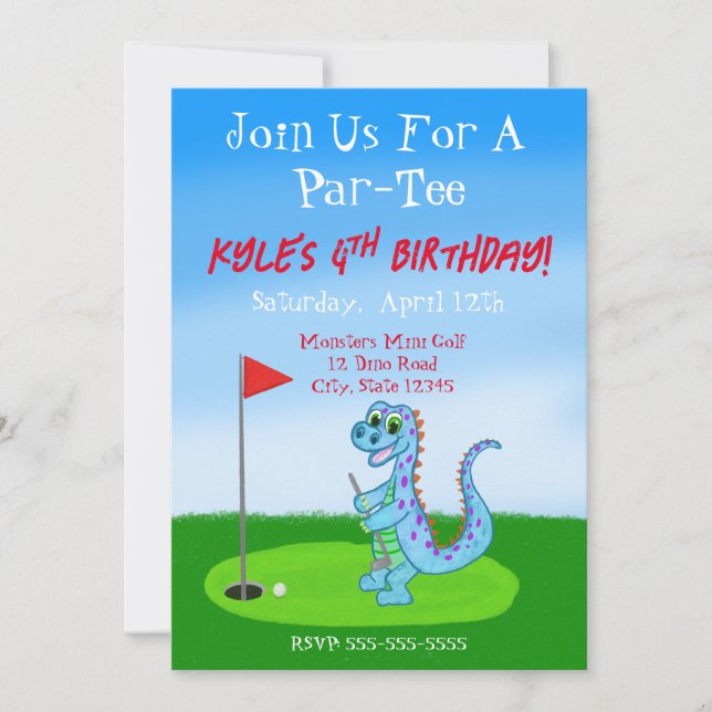 Cute Dinosaur Golf Themed 4th Birthday  Invitation (Front)