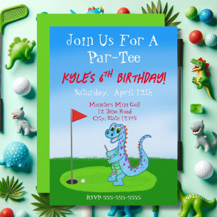 Cute Dinosaur Golf Themed 4th Birthday Invitation