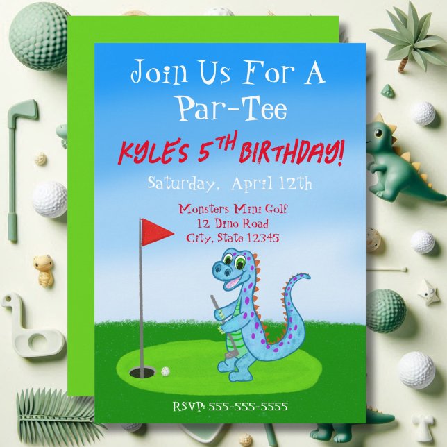 Cute Dinosaur Golf Themed 5th Birthday  Invitation (Creator Uploaded)