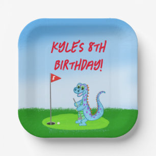 Cute Dinosaur Golf Themed Kids Birthday Napkins Paper Plates
