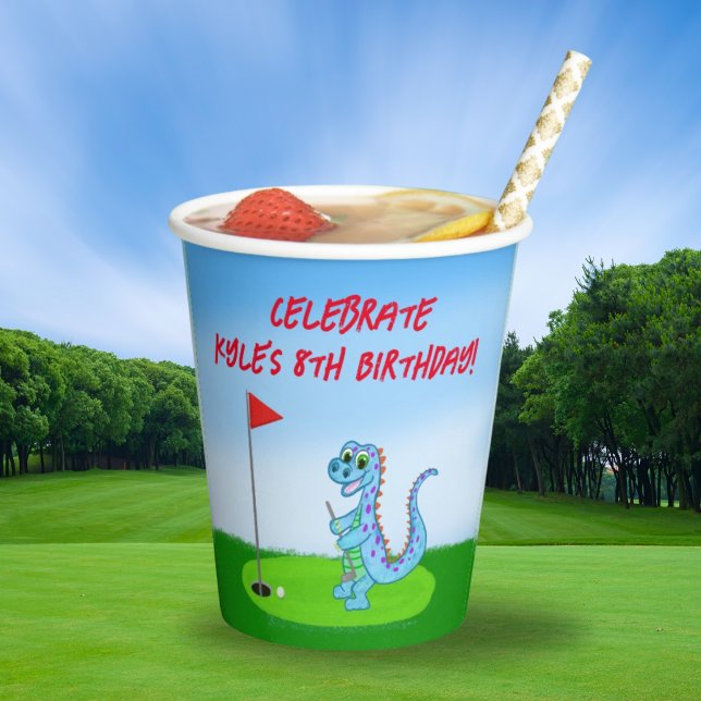 Cute Dinosaur Golf Themed Kids Birthday Paper Cups (Creator Uploaded)
