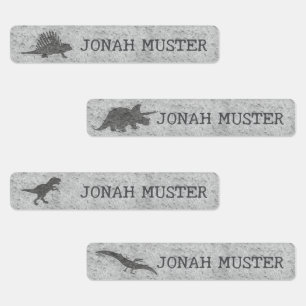 Cute Dinosaur Gray Stone Pattern Narrow Kids Name Kids' Labels