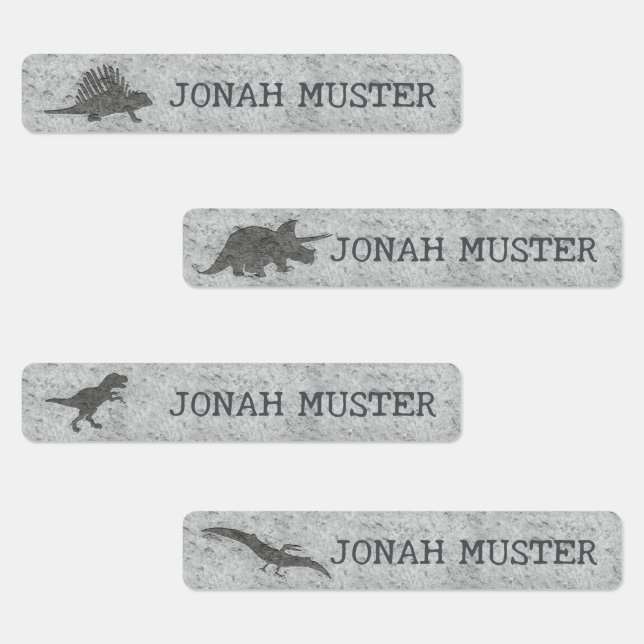 Cute Dinosaur Gray Stone Pattern Narrow Kids Name  Kids' Labels (Group)