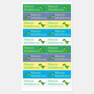 Cute Dinosaur Green Boys Name Kids' Labels