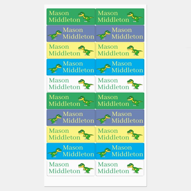 Cute Dinosaur Green Boys Name Kids' Labels (Sheet)