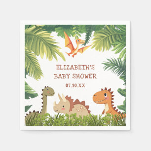 Cute Dinosaur Greenery Baby Shower Napkins