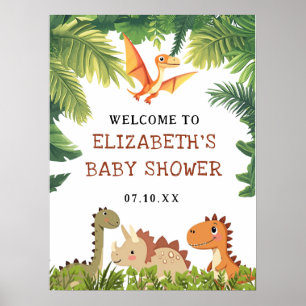 Cute Dinosaur Greenery Baby Shower Welcome Sign