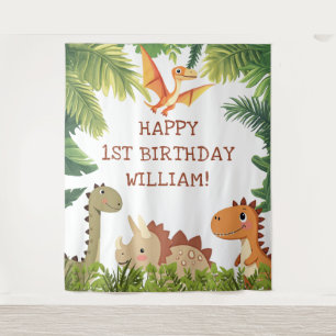 Cute Dinosaur Greenery Birthday Party Backdrop