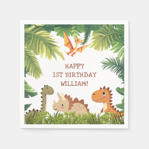 Cute Dinosaur Greenery Birthday Party Napkins