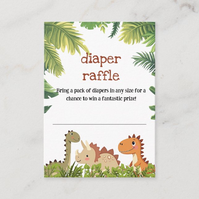 Cute Dinosaur Greenery Diaper Raffle Enclosure Card (Front)