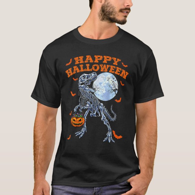 Cute Dinosaur Halloween Costume With Retro Pumpkin T-Shirt (Front)