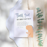 Cute Dinosaur Handwriting Boy Birthday Party Thank You Card<br><div class="desc">A thank-you card to match our Dinosaur & Balloon Boy Birthday Party collection. This design features a hand-drawn dinosaur. "Thank you" is written in a blue handwriting font. Below, there is an editable thank-you message. The back of the card is the birthday boy‘s custom photo. Click on "Personalize this template"...</div>