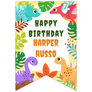 Cute Dinosaur Happy birthday decor Bunting Flags