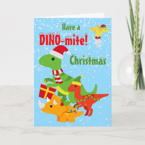 Cute Dinosaur Happy Christmas Holidays Dino_Mite Card