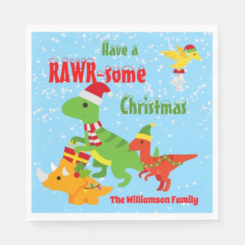 Cute Dinosaur Happy Christmas Holidays Napkins