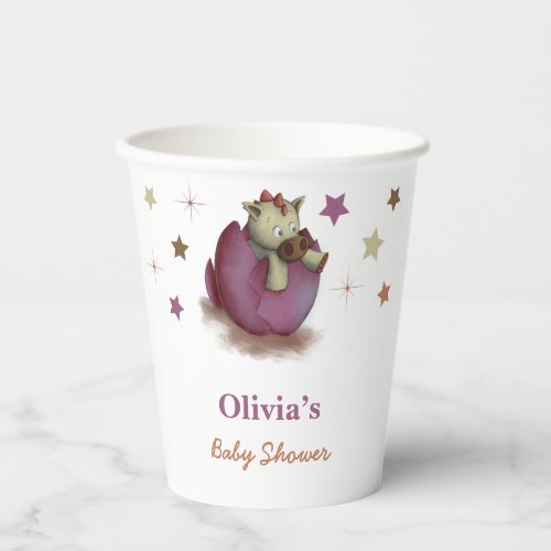 Cute Dinosaur Hatching Girl Baby Shower Paper Cups