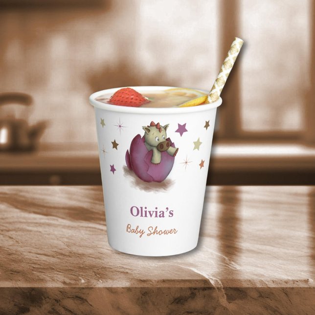 Cute Dinosaur Hatching Girl Baby Shower Paper Cups (Creator Uploaded)