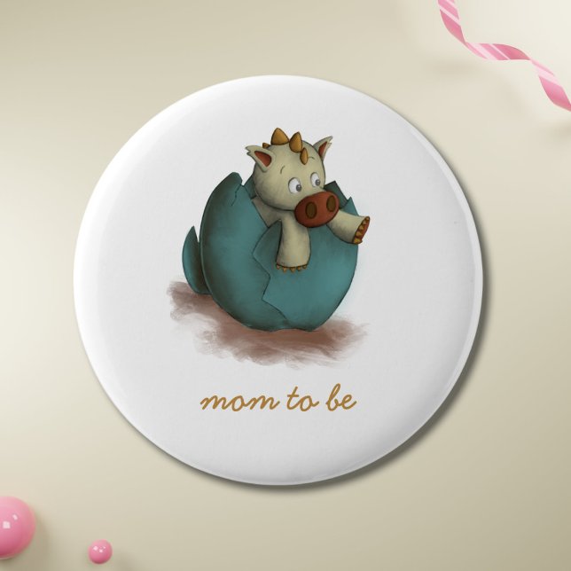 Cute Dinosaur Hatching Mom to Be Button (Creator Uploaded)