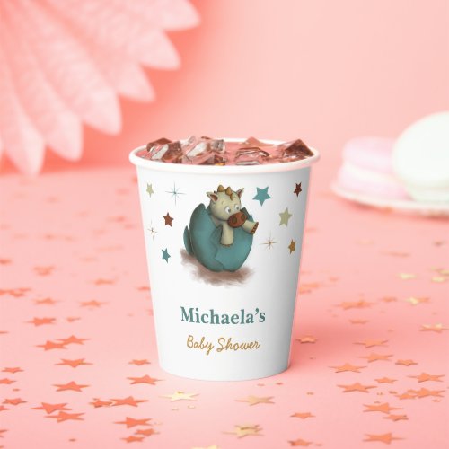 Cute Dinosaur Hatching Neutral Baby Shower Paper Cups