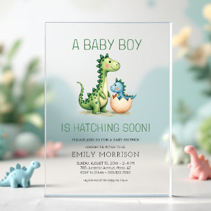 Cute Dinosaur Hatching Soon Baby Boy Shower Acrylic Invitations