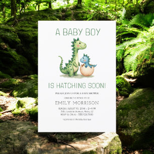 Cute Dinosaur Hatching Soon Baby Boy Shower Invitation