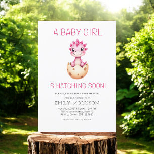 Cute Dinosaur Hatching Soon Baby Girl Shower Invitation