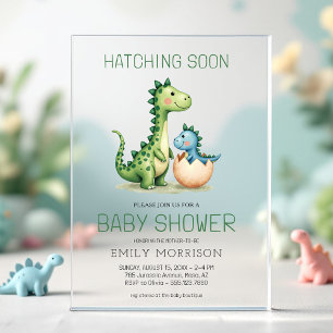 Cute Dinosaur Hatching Soon Baby Shower Acrylic Invitations