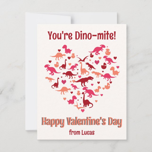 Cute Dinosaur Heart Kids Class Valentine's Day  Holiday Card (Front)
