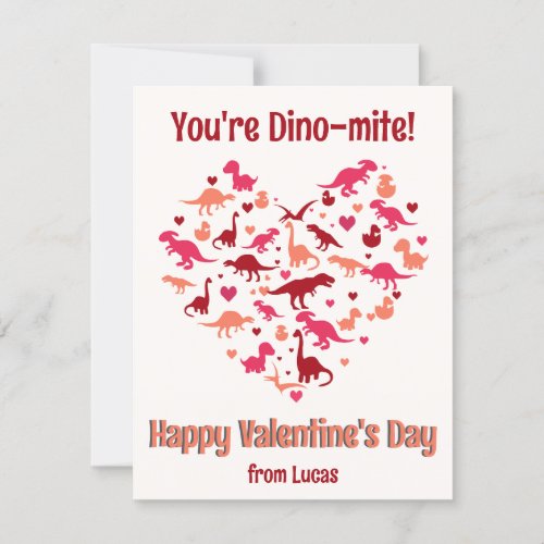 Cute Dinosaur Heart Kids Class Valentines Day  Holiday Card