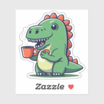 Cute Dinosaur Holding a Cup of Coffee