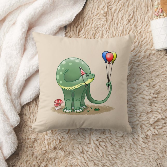 Cute Dinosaur Holding the Balloons Throw Pillow (Blanket)