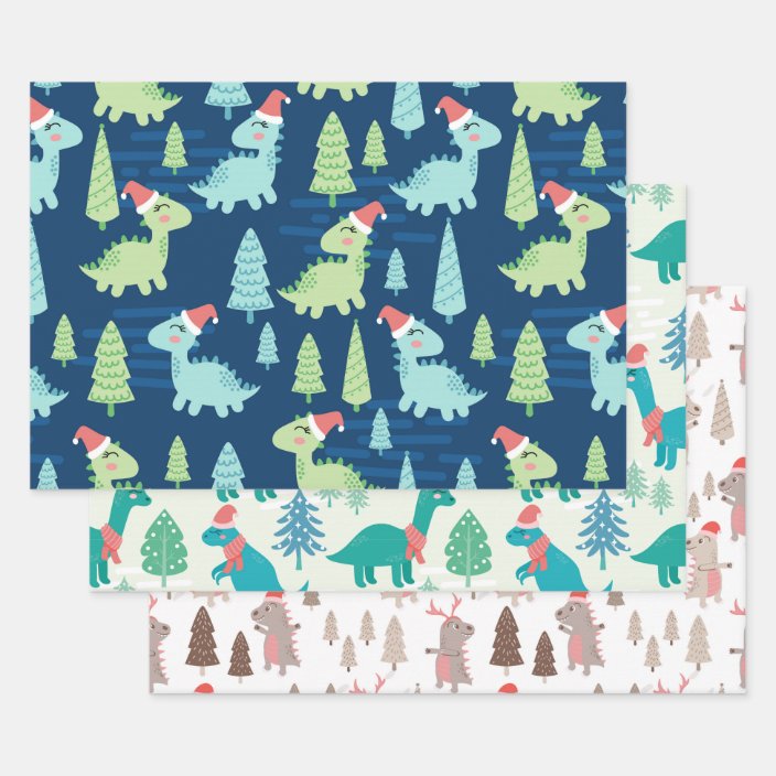 Cute Dinosaur Holiday Christmas Wrapping Paper Sheets