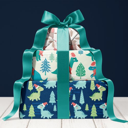 Cute Dinosaur Holiday Christmas Wrapping Paper Sheets