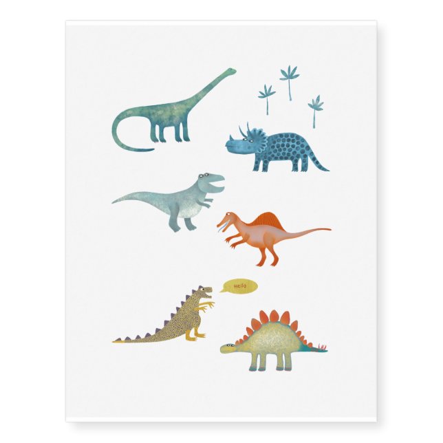 Cute Dinosaur Illustration Temporary Tattoos (Front)