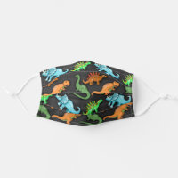 Cute Dinosaur Illustrations on Grey Background Adult Cloth Face Mask