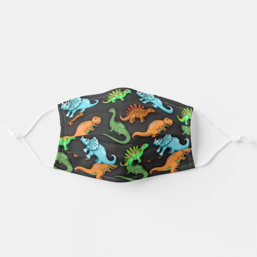 Cute Dinosaur Illustrations on Grey Background Adult Cloth Face Mask (Front, Unfolded)