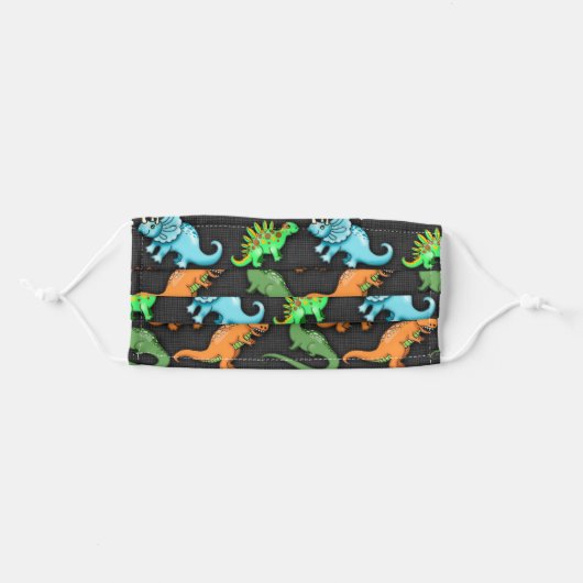 Cute Dinosaur Illustrations on Grey Background Adult Cloth Face Mask (Front, Folded)