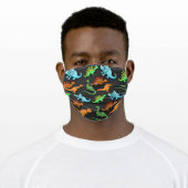 Cute Dinosaur Illustrations on Grey Background Adult Cloth Face Mask (Worn)
