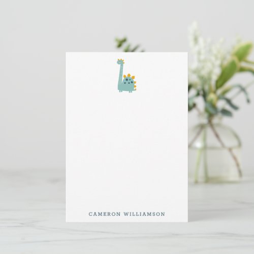 Cute Dinosaur in Blue Personalized Stationery  Thank You Card
