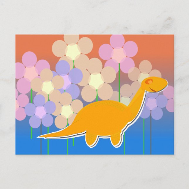 Cute Dinosaur in Flower Field Postcard (Front)