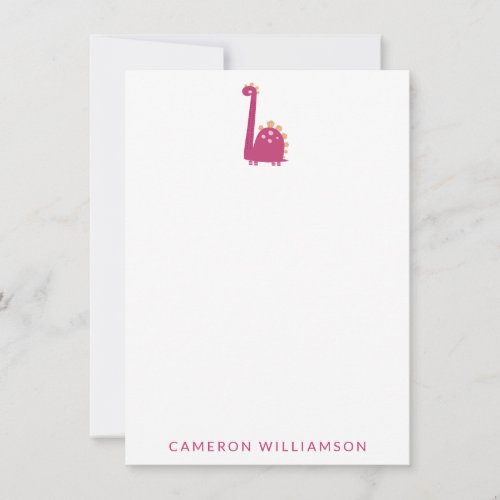 Cute Dinosaur in Pink Personalized Stationery   Thank You Card