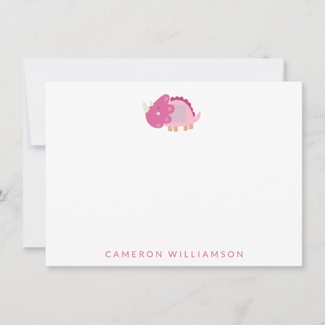 Cute Dinosaur in Pink Personalized Stationery  Thank You Card (Front)