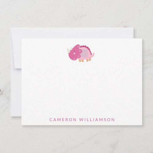 Cute Dinosaur in Pink Personalized Stationery  Thank You Card