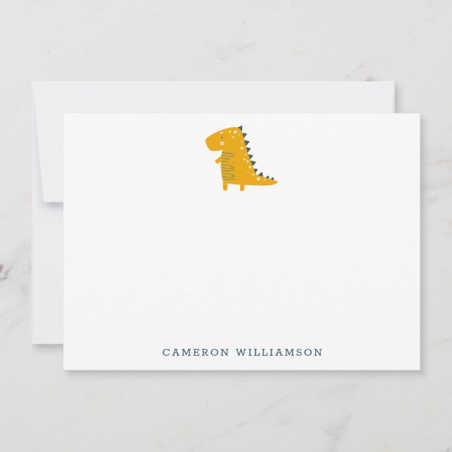 Cute Dinosaur in Yellow Personalized Stationery Thank You Card (Front)