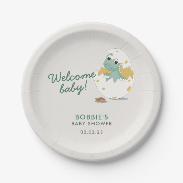 Cute Dinosaur Inspired Baby Shower Paper Plate (Front)
