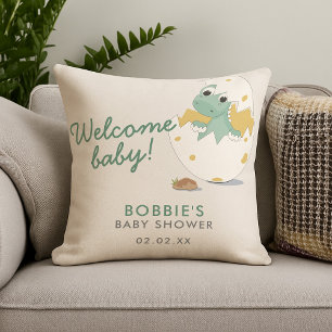Cute Dinosaur Inspired Welcome Baby Shower Party Throw Pillow