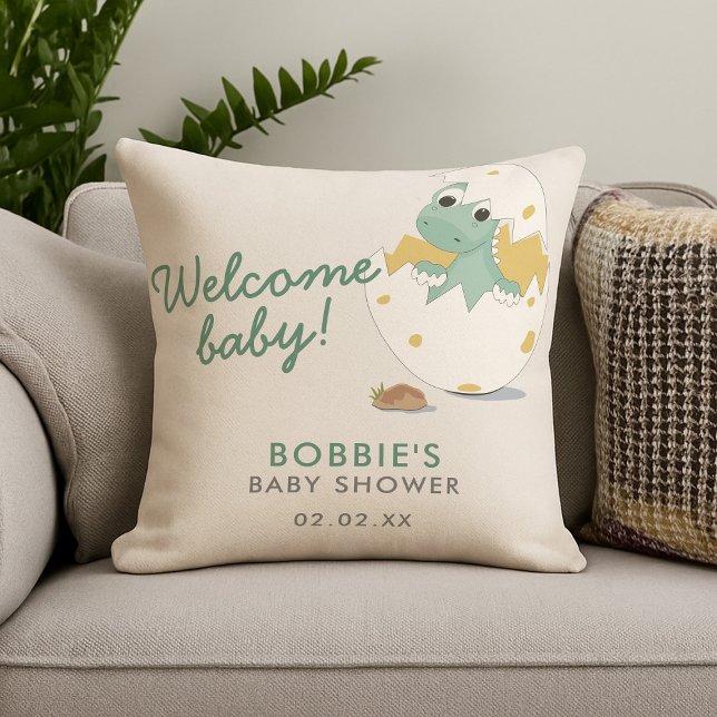 Cute Dinosaur Inspired Welcome Baby Shower Party Throw Pillow (Creator Uploaded)