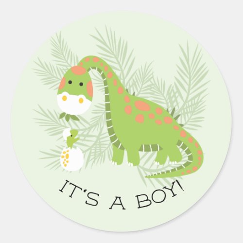 Cute Dinosaur It a Boy Favor Sticker